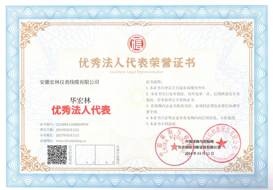 優(yōu)秀法人代表榮譽(yù)證書